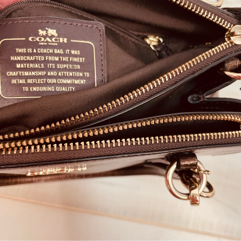 Coach Etta Bronze Caryall Shoulder Crossbody Bag Brown Saffiano Leather - Picture 7 of 7